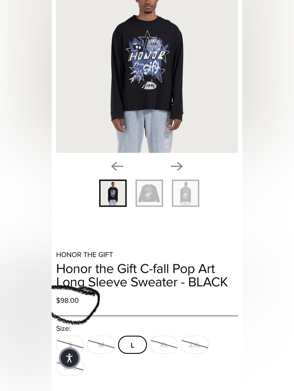 Honor the Gift C-fall Pop Art Long Sleeve Sweater - BLACK Size Large - Picture 3 of 8